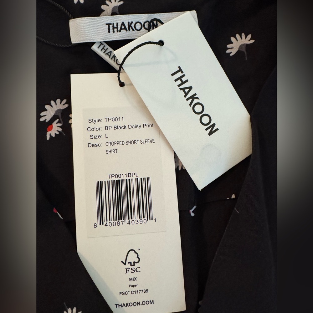 π Thakoon Black Daisy Print Crop Top - L - Picture 7 of 11